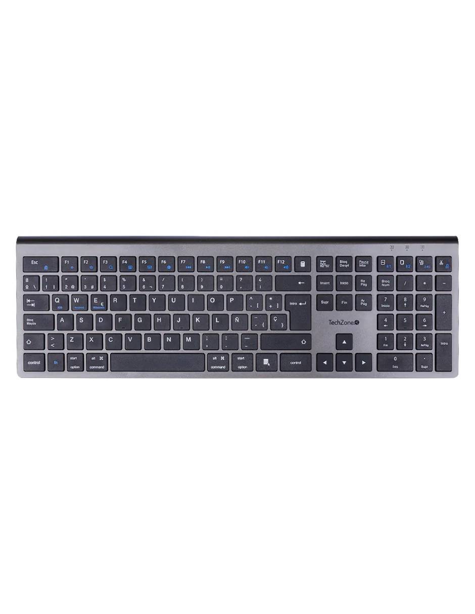Teclado HEFESTOS recargable con conexión Bluetooth TECHZONE TZACTCB01 color plata - QWERTY. Compatibilidad: Windows